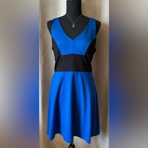 Tart•sleeveless color-block dress•medium•v-neck•fitted•rayon blend•blue & black